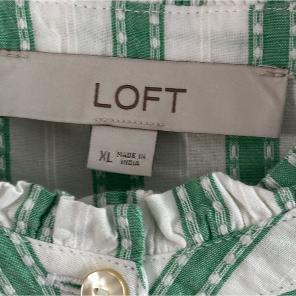 LOFT Green & White Striped Ruffle Blouse Size Xl - Picture 8 of 10